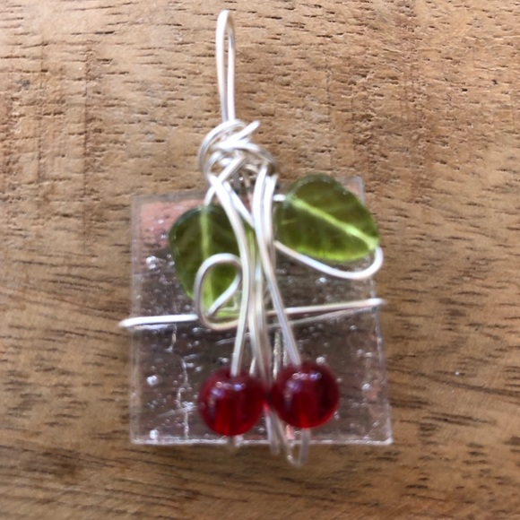 Sweet cherries, silver wrapped pendant, artisan-made & purchased at art festival - Picture 3 of 9
